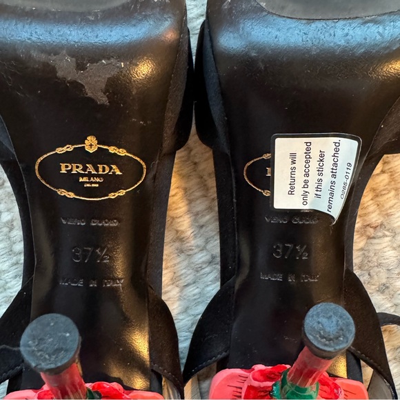 Prada Fairy Collection Satin Platform Ankle Strap Sandal - Black, Size 37 1/2 - Picture 8 of 12